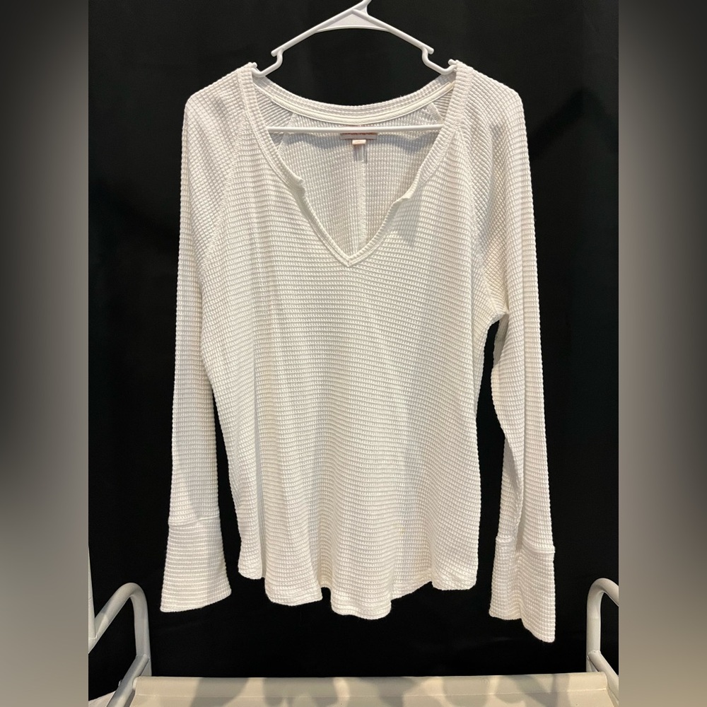 White V-Neck Waffle Knit Top